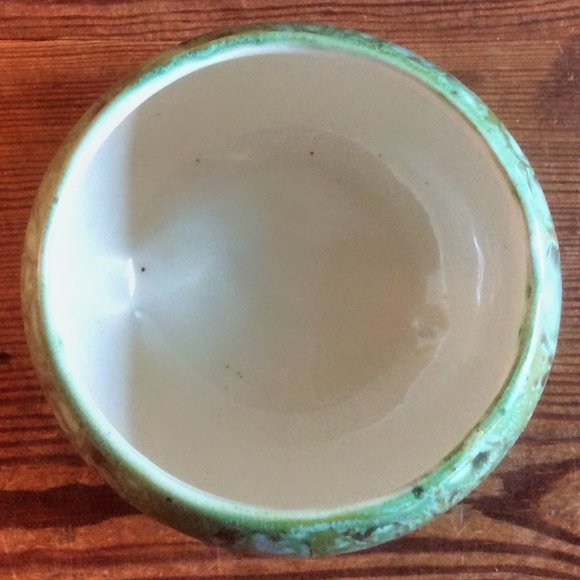 Signed Green Ceramic Vintage Art Pottery Bowl Handmade Late Century Style Unique - Picture 5 of 7